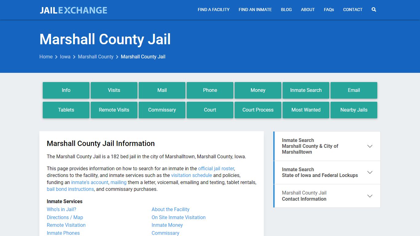 Marshall County Jail, IA Inmate Search, Information